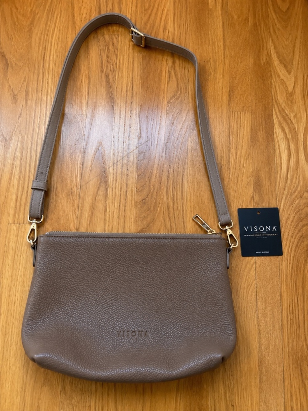 PLINIO VISONA Made in Italy Leather Crossbody Bag | Dark Taupe | MINT!